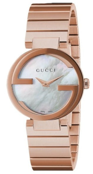 Gucci Interlocking G Quartz Mother of Pearl Dial Rose Gold Steel Strap Watch For Women - YA133515