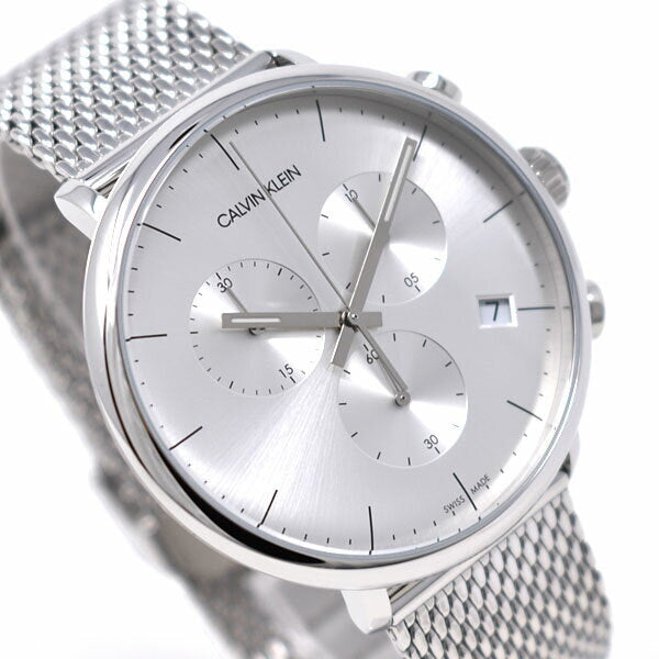 Calvin Klein High Noon Chronograph Silver Dial Silver Mesh Bracelet Watch for Men - K8M27126