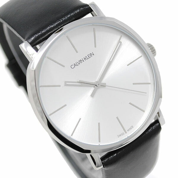 Calvin Klein Posh Silver Dial Black Leather Strap Watch for Men - K8Q311C6