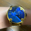 Diesel Mr Daddy Blue Dial Gold Stainless Steel Watch For Men - DZ7347