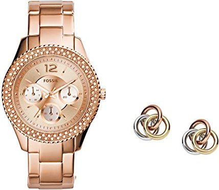 Fossil Stella Rose Gold Dial Rose Gold Steel Strap Watch for Women - ES3590