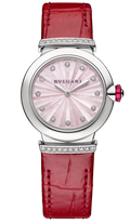 Bvlgari Lvcea Intarsio Diamonds Mother of Pearl Pink Dial Red Leather Strap Watch for Women - LVCEA103619