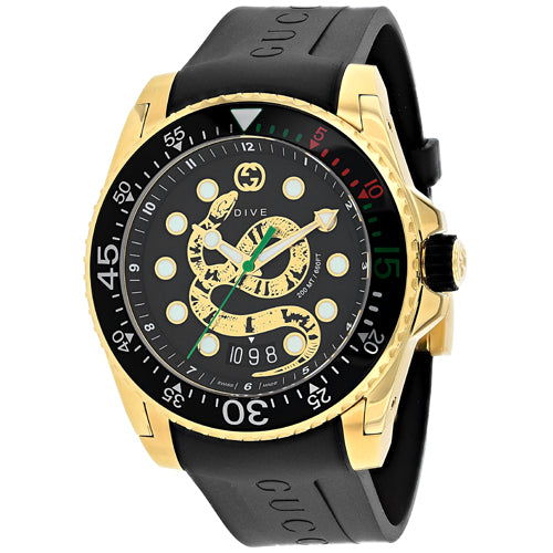 Gucci Dive Quartz Black Dial Black Rubber Strap Watch For Men - YA136219