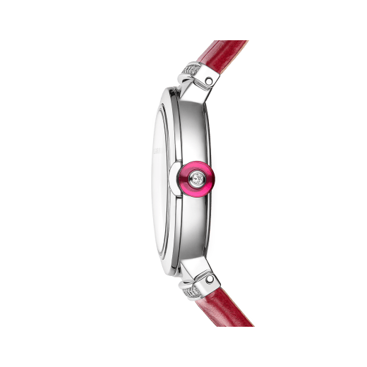 Bvlgari Lvcea Intarsio Diamonds Mother of Pearl Pink Dial Red Leather Strap Watch for Women - LVCEA103619