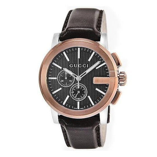 Gucci G Chrono Quartz Black Dial Brown Leather Strap Watch For Men - YA101202