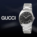 Gucci GG2570 Quartz Diamonds Black Dial Silver Steel Strap Watch For Women - YA142404