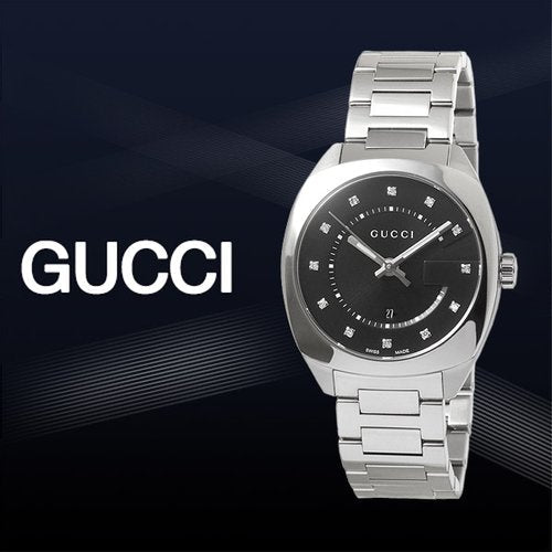 Gucci GG2570 Quartz Diamonds Black Dial Silver Steel Strap Watch For Women - YA142404