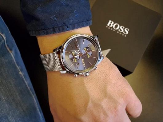 Hugo Boss Jet Chronograph Grey Dial Silver Mesh Bracelet Watch for Men - 1513440