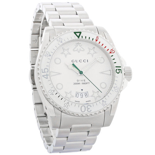 Gucci Dive Quartz White Dial Silver Steel Strap Watch For Men - YA136336