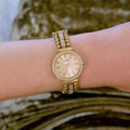 Guess Gala Diamonds Gold Dial Gold Steel Strap Watch for Women - GW0401L2