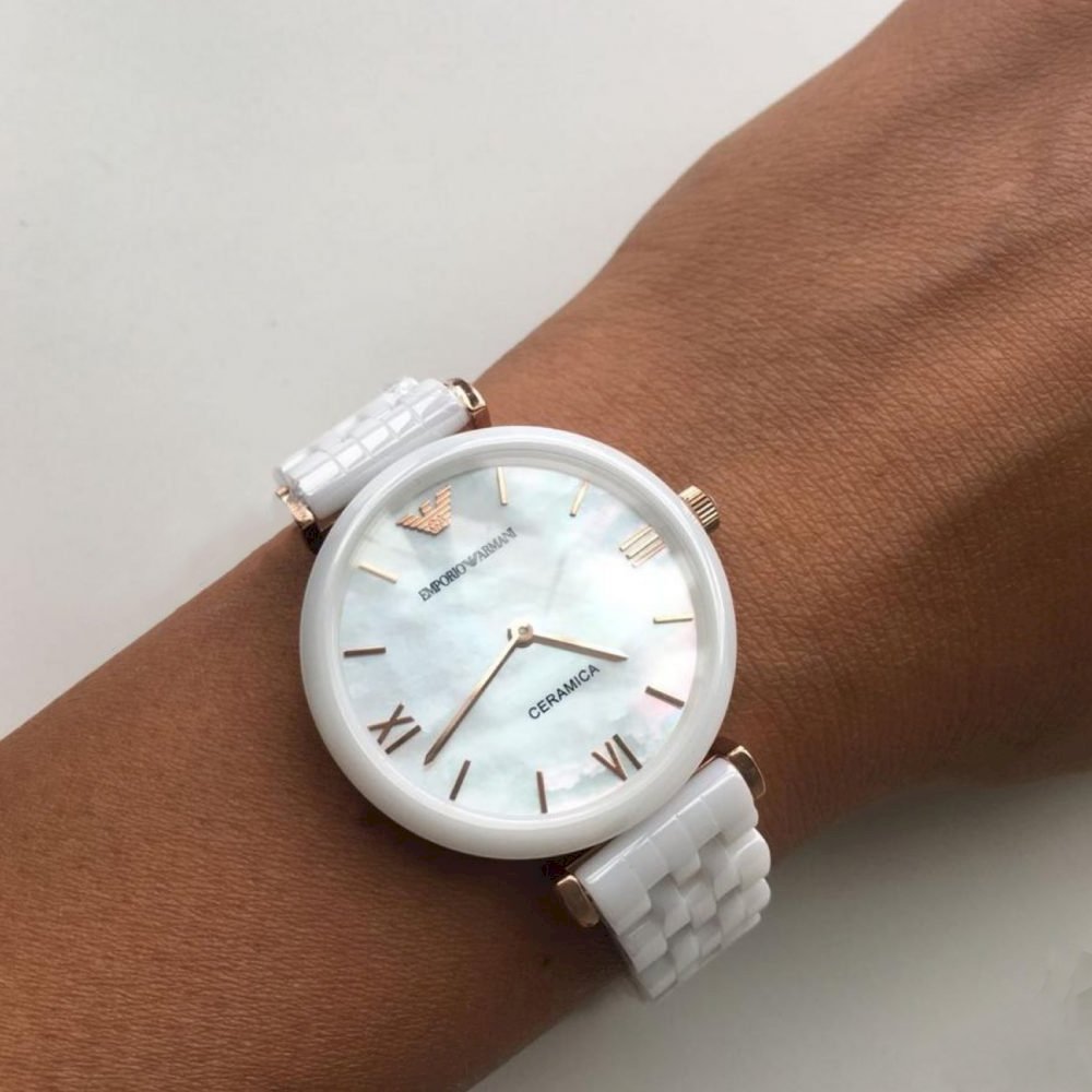 Emporio Armani Ceramica Mother of Pearl Dial White Ceramic Strap Watch For Women - AR1486