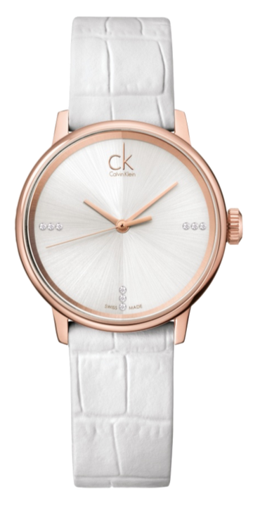 Calvin Klein Accent White Dial White Leather Strap Watch for Women - K2Y2Y6KW