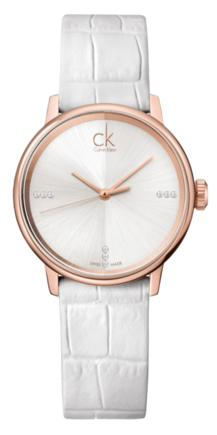 Calvin Klein Accent White Dial White Leather Strap Watch for Women - K2Y2Y6KW