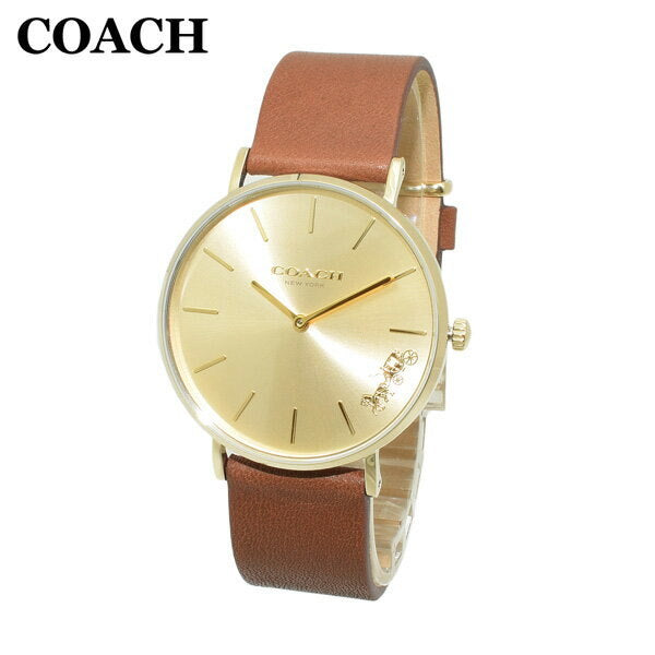 Coach Perry Gold Dial Brown Leather Strap Watch for Women - 14503331