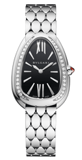 Bvlgari Serpenti Seduttori Diamonds Black Dial Silver Steel Strap Watch for Women - SERPENTI103449