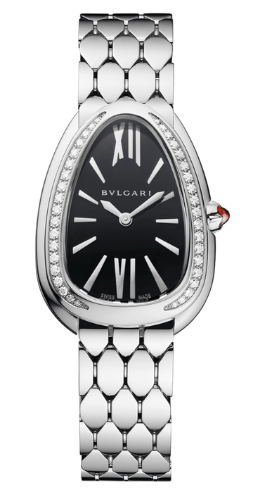 Bvlgari Serpenti Seduttori Diamonds Black Dial Silver Steel Strap Watch for Women - SERPENTI103449