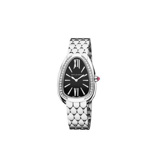 Bvlgari Serpenti Seduttori Diamonds Black Dial Silver Steel Strap Watch for Women - SERPENTI103449