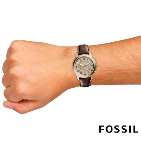 Fossil Grant Chronograph Brown Dial Brown Leather Strap Watch for Men - FS5214