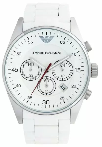 Emporio Armani Sportivo Chronograph White Dial White Steel Strap Watch For Men - AR5859