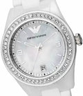 Emporio Armani Ceramica Mother of Pearl White Dial White Steel Strap Watch For Women - AR1426