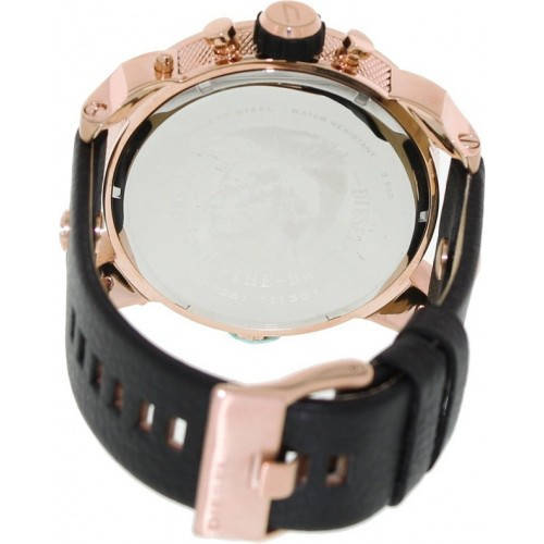 Diesel Little Daddy Black & Gold Dial Black Leather Watch For Men - DZ7282
