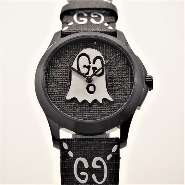 Gucci G Timeless Ghost Motif Black Dial Black Rubber Strap Watch For Men - YA1264018