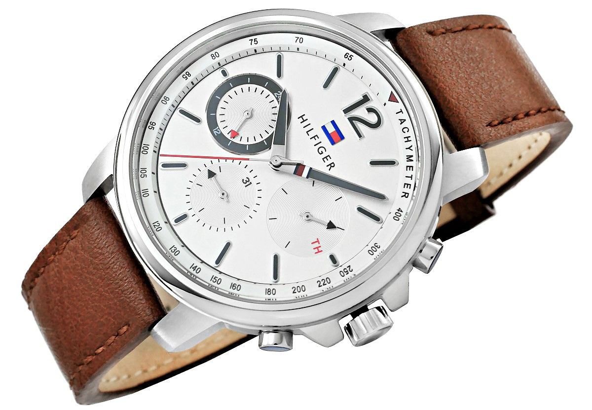 Tommy Hilfiger Landon Chronograph Quartz White Dial Brown Leather Strap Watch for Men - 1791531