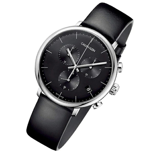 Calvin Klein High Noon Chronograph Black Dial Black Leather Strap Watch for Men - K8M271C1