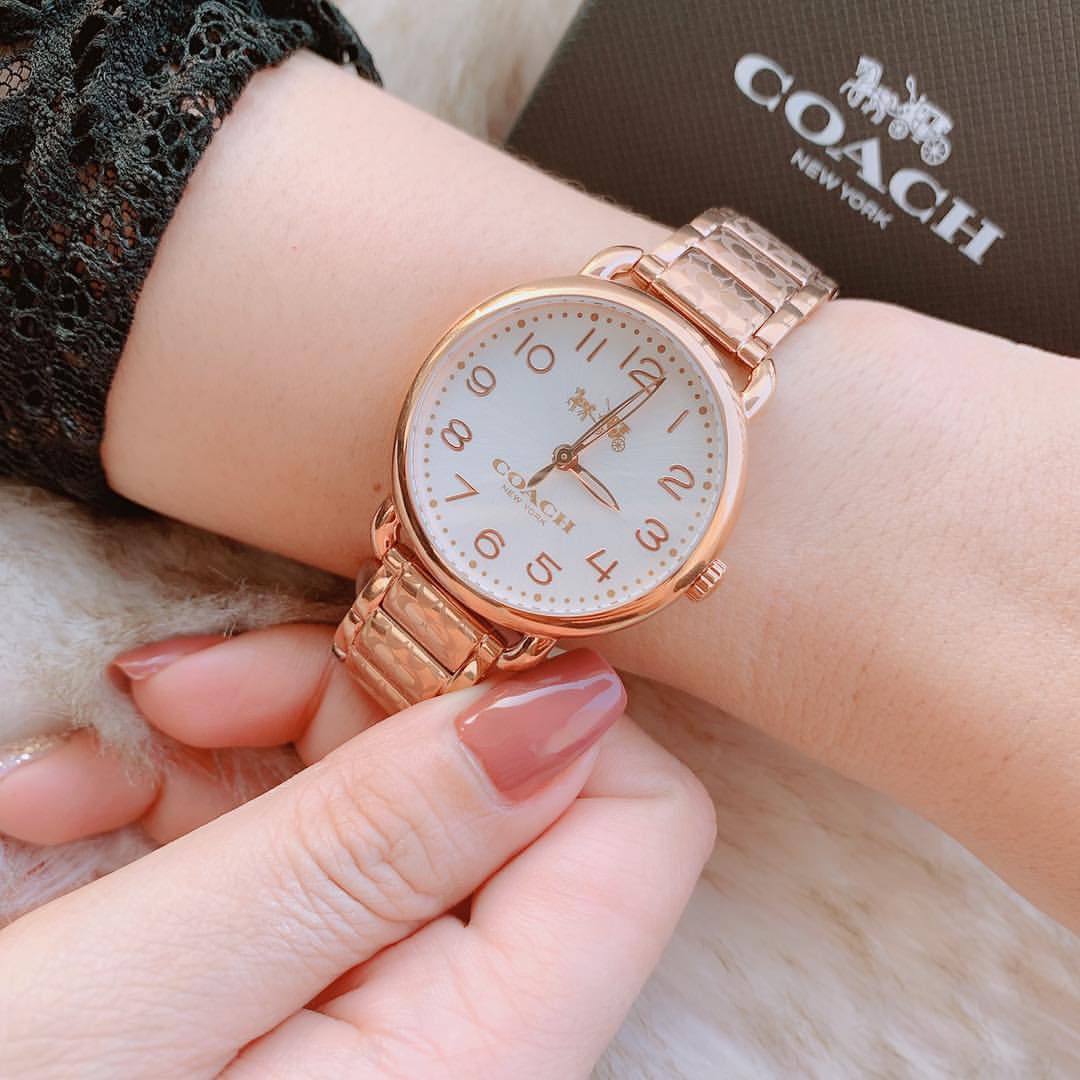 Coach Delancey White Dial Rose Gold Steel Strap Watch for Women - 14502242