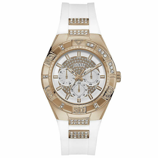 Guess Luna Diamonds White Dial White Rubber Strap Watch for Women - W0653L4