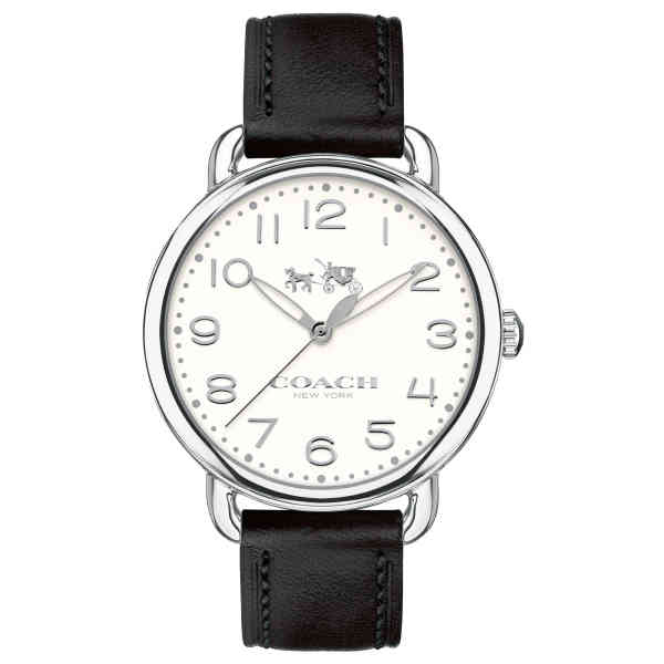 Coach Delancey White Dial Black Leather Strap Watch for Women - 14502714