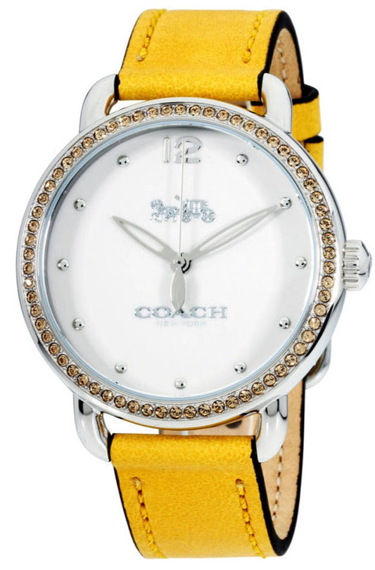 Coach Delancey White Dial Yellow Leather Strap Watch for Women - 14502882