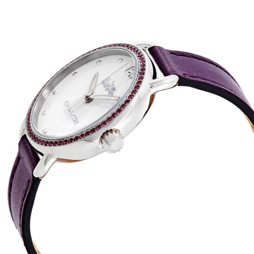 Coach Delancey White Dial Purple Leather Strap Watch for Women - 14502886