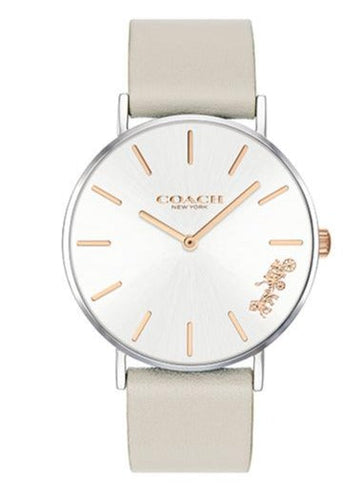 Coach Perry Silver DIal White Leather Strap Watch for Women - 14503116