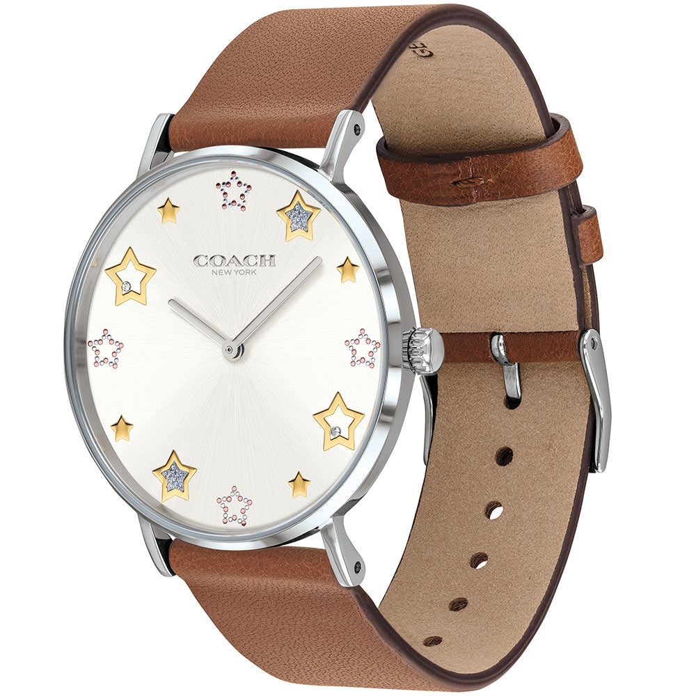 Coach Perry White Dial Brown Leather Strap Watch for Women - 14503242