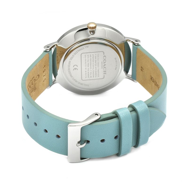 Coach Perry White Mother of Pearl Dial Turquoise Leather Strap Watch for Women - 14503271