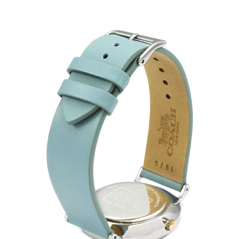 Coach Perry White Mother of Pearl Dial Turquoise Leather Strap Watch for Women - 14503271