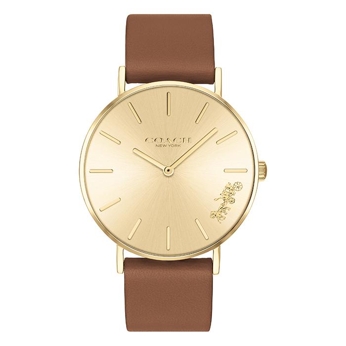 Coach Perry Gold Dial Brown Leather Strap Watch for Women - 14503331