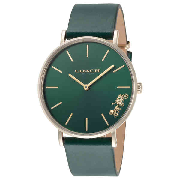 Coach Green Dial Green Leather Strap Watch for Women - 14503383