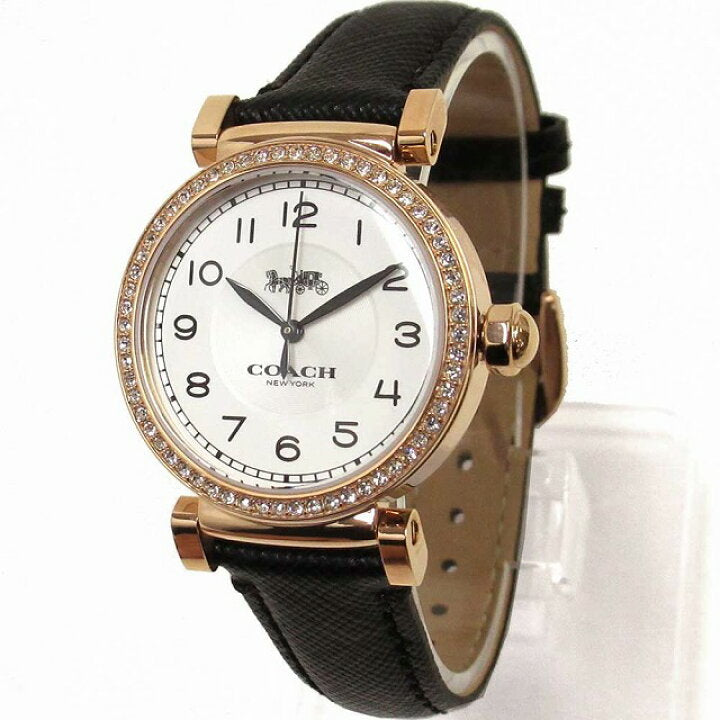 Coach Madison White Dial Black Leather Strap Watch for Women - 14503396