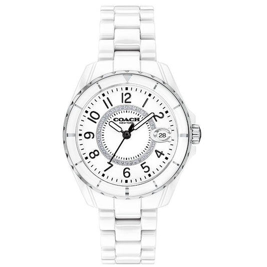 Coach Preston White Dial White Steel Strap Watch for Women - 14503462