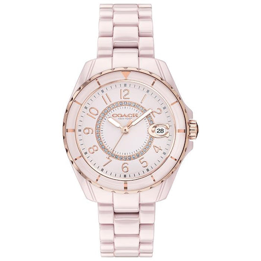 Coach Preston Pink Dial Pink Steel Strap Watch for Women - 14503463