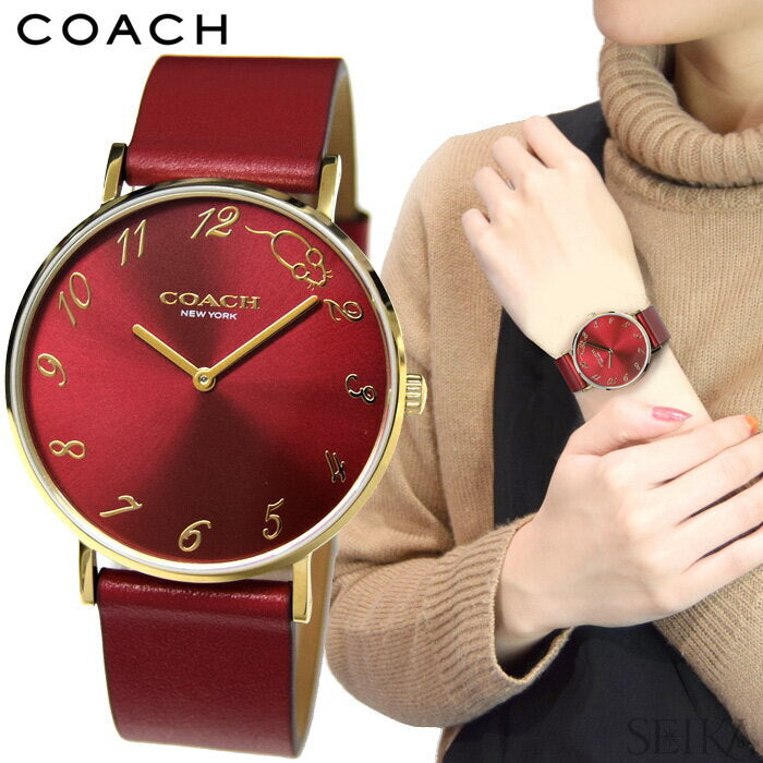 Coach Perry Red Dial Red Leather Strap Watch for Women - 14503486