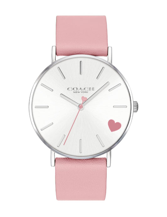 Coach Perry Silver Dial Pink Leather Strap Watch for Women - 14503516