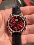 Tag Heuer Carrera Automatic Chronograph Red Dial Black Leather Strap Watch for Men - CBK221G.FC6479