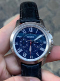 Fossil Grant Chronograph Blue Dial Black Leather Strap Watch for Men - FS4990