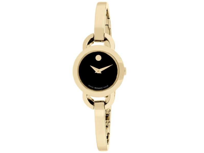 Movado Rondiro 22mm Black Dial Stainless Steel Yellow Gold Watch For Women - 0606888