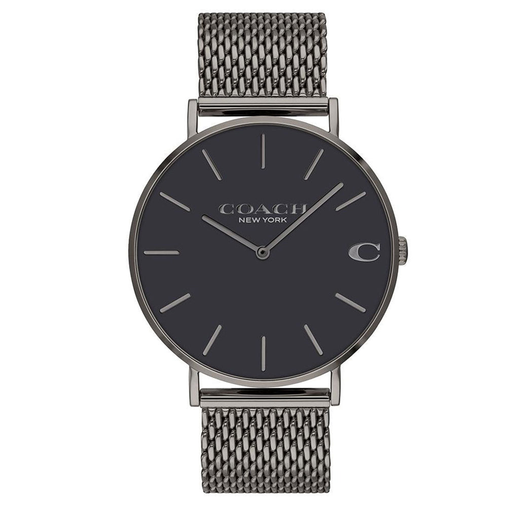 Coach Charles Black Dial Grey Mesh Bracelet Watch for Men - 14602145