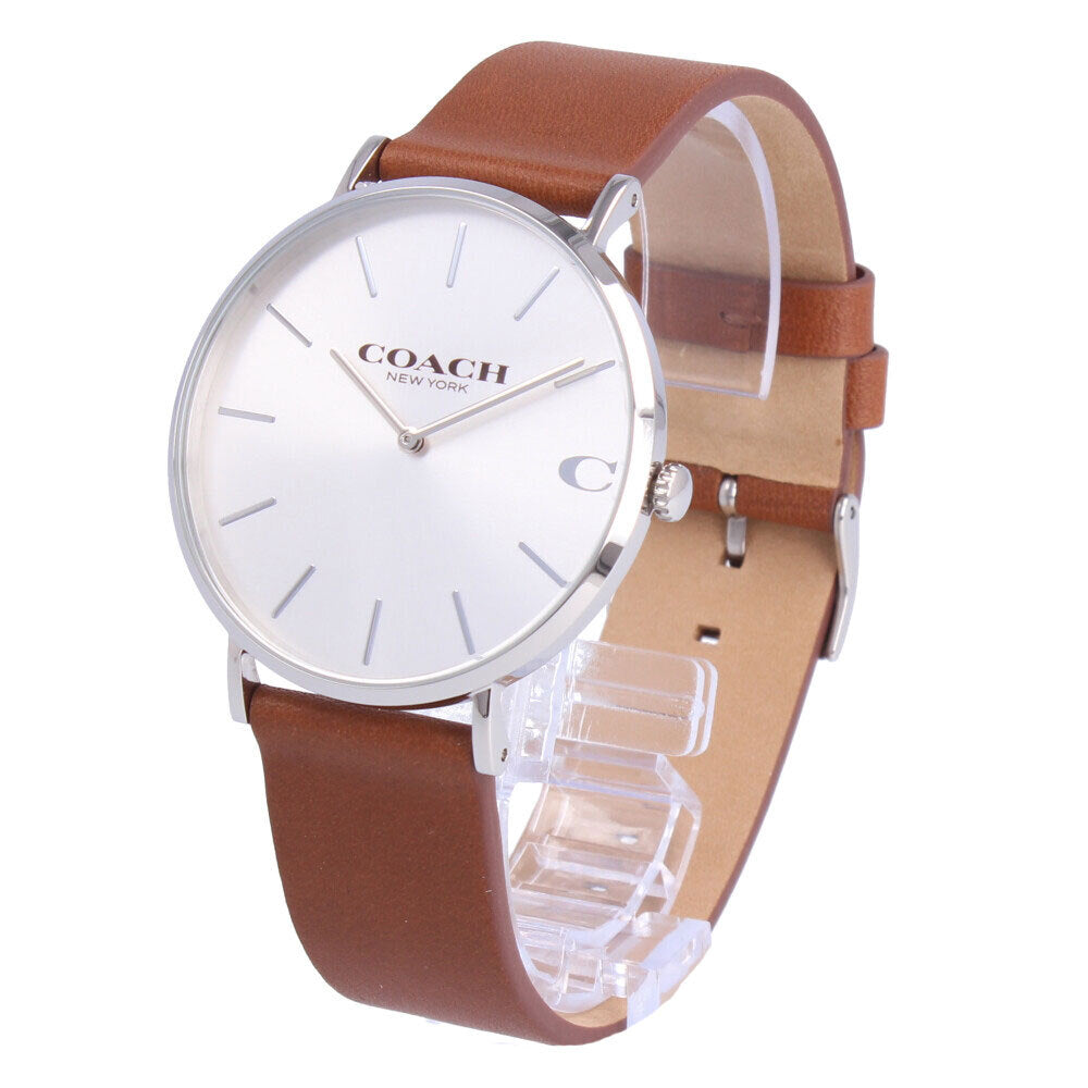 Coach Charles Silver Dial Brown Leather Strap Watch for Men - 14602152