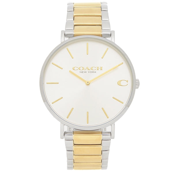 Coach Business Analog White Dial Two Tone Steel Stap Watch for Men - 14602432